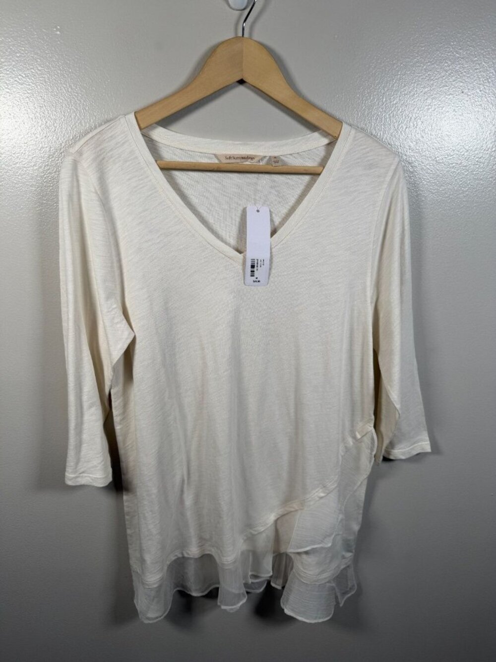 Soft Surroundings Grace Layered Tunic Top Size Medium Ivory Pearl 3/4 Sleeves